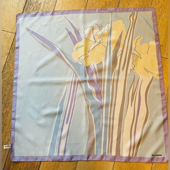 JACQMAR LONDON Abstract Floral Scarf Blue Purple Made In Italy - Picture 2 of 16